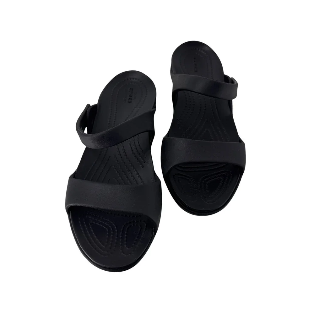 Crocs Swiftwater Sandals Womens 9 Black Dual Comfort Strappy Water Shoes 203998